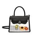 Bolso bandolera de cuero negro y PVC transparente con colgantes de flores de tela de colores - Negro