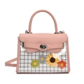 Bolso bandolera de cuero rosa con paneles de PVC transparente y bordado de flores - Rosa