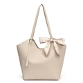 Borsa tote minimalista in pelle martellata beige con elegante sciarpa di seta - Borsa Tote Con Sciarpa Cuore Rosa Bianco - Bianco Crema