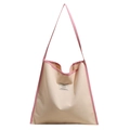 Bolso tote de lona minimalista con ribete rosa y correas de hombro para uso diario - Rosa