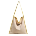 Bolso tote de lona crema con bordes amarillos en contraste y etiqueta de marca - Amarillo