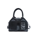 Glänzende schwarze Lackleder-Tasche mit stylischem transparentem PVC-Fenster und Henkeln - Schwarz