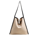 Bolso tote de lona crema minimalista con bordes en contraste negro y correa de hombro - Negro