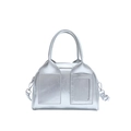 Silberne Metallic-Handtasche mit Doppelgriff und verstellbarem Umhängeriemen - Silber