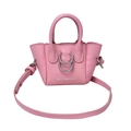 Mini pink litchi grain leather lipstick bag with silver rings and crossbody strap - Pink