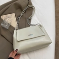 Sac fourre-tout minimaliste beige crème en similicuir avec chaîne dorée et plaque en métal - Vert - Sans Pendentif