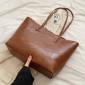 Sac fourre-tout en cuir marron avec design patchwork géométrique et grande capacité - Marron - Sans Pendentif