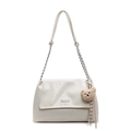 Minimalist white leather tote bag with silver chain strap and cute bear charm accent - Creamy White + Bear Charm