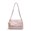 Soft pink faux leather tote bag with silver chain strap and cute bear charm pendant - Pink With Bear Charm