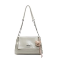 Light gray glossy faux leather tote bag with silver chain strap and bear charm - Green (With Bear Charm)