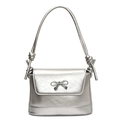 Bolso cubo de cuero plateado con correa anudada y detalle de lazo metálico elegante - Plateado