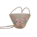 Bolso tipo cubo tejido con lazo de encaje rosa y flores para un estilo dulce de vacaciones - Blanco