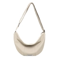 Borsa a mezzaluna in nylon beige minimalista con tracolla regolabile ed etichetta tessuta - Bianco Sporco