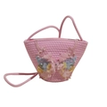Bolso tipo cubo rosa tejido con aplique de encaje de mariposa y perlas falsas - Rosa