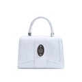 Petit sac à main blanc moderne à motif crocodile avec fermoir rotatif en métal argenté - Blanc