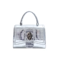 Petit sac à main argenté avec texture crocodile et fermoir rotatif métallique chic - Argenté