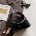 Minimalist black crescent moon handbag in textured leather with silver logo and shoulder strap - No Pendant / Black