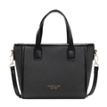 Elegante borsa tote nera intrecciata con manici in pelle e dettagli dorati da donna - Nero