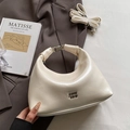 Chic cream leather crescent bag with metal logo and adjustable shoulder strap - No Pendant / Off White