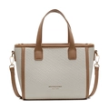 Borsa tote in tessuto beige con finiture in pelle marrone e tracolla rimovibile alla moda - Bianco Sporco