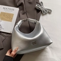 Minimalist silver hobo crescent bag with metallic finish and adjustable shoulder strap - No Pendant / Silver