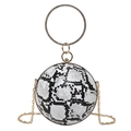 Sac de soirée sphérique avec motif serpent noir et blanc et poignée en strass - Blanc