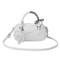 Chic white bowling bag with black and white plaid ribbon and pearl bow pendant decoration - Off White
