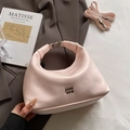 Minimalist light pink crescent hobo bag with smooth leather texture and metal buckle - No Pendant / Pink