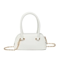 Minimalistische witte handtas van lycheeleer met een glanzende gouden kettingriem - Wit