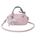 Pink bowling bag in synthetic leather with ribbon handles and pearl bow pendant charm - Pink