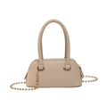 Beige schelpvormige tas van leer met lychee-patroon en gouden kralenketting - Khaki