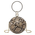Spherical evening clutch bag featuring snakeskin pattern and rhinestone ring handle - Khaki