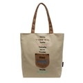 Canvas-Tragetasche in Beige mit buntem Wochentag-Stickerei und braunem Taschendetail - Khaki