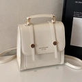 Chic beige textured PU leather versatile backpack with golden hardware and top handle - Off-white - No Pendant