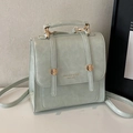 Minimalist mint green square backpack and handbag for women with gold hardware - Blue - Without Pendant