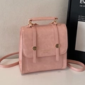 Pink vintage aesthetic PU leather backpack and handbag with gold rivets and straps - Pink - No Pendant
