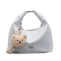 Minimalist light blue dumpling bag with plush bear charm and COIM 2DN logo - Bear Charm With Knot / Blue