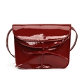 Elegante borsa a tracolla in pelle cerata rosso scuro con decorazione a fiocco classica - Rosso