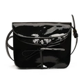 Borsa a tracolla in pelle verniciata nera stile ballerina con fiocco e tracolla regolabile - Nero