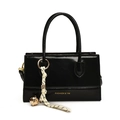 Elegant black minimalist square handbag with glossy finish and stylish golden charm - Black
