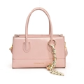 Pink minimalist women's handbag with fashion lettering and woven rope charm detail - Pink