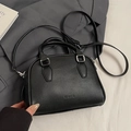 Minimalist black pebble grain bowling bag with adjustable strap and silver hardware - Black - Without Pendant