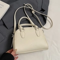 Minimalist off-white bowling handbag with lychee texture leather and adjustable strap - Off-white - No Pendant