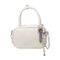 Elegant cream white mini square bag with silver chain charms and top handle - Off White