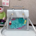 Silver Ita bag with transparent window and adjustable strap for anime lovers - Silver