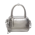 Chic silver handbag with metallic褶皱 finish and decorative chain with key charms - Silver