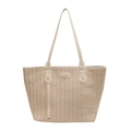 Spring minimalist beige woven straw tote bag with large capacity and herringbone texture - Off White