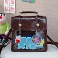 Dark brown faux leather ita bag with large clear display window and top handle - Brown