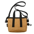 Minimalist crossbody coin purse in textured brown dupont paper with black straps - Khaki