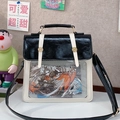 Minimalist black and white ITA bag with transparent PVC window and adjustable strap - White and Black